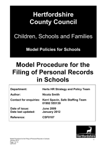 Model Procedure for the Filing of Personal Records in Schools