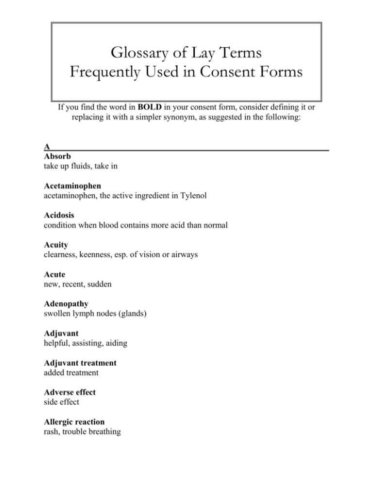 Glossary Of Lay Terms