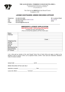 Breeders License Application - Jack Russell Terrier Club of South