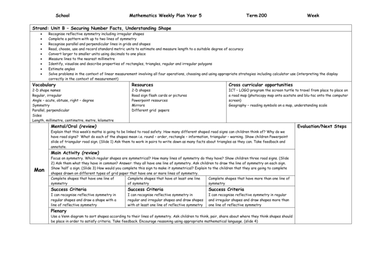 Road Safety Year 5 Week 1 Plan