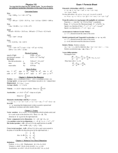 Physics 121 Exam Sheet