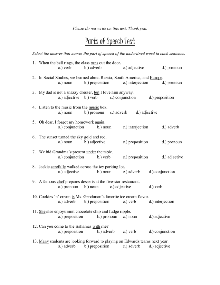 Parts Of Speech Test