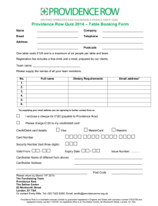 Booking Form - Providence Row