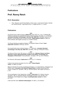 Publications Prof. Ronny Reich Ph.D. Disseration Title: "Miqwa`ot
