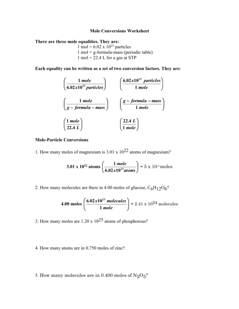 The Mole And Volume Worksheet Answer Key