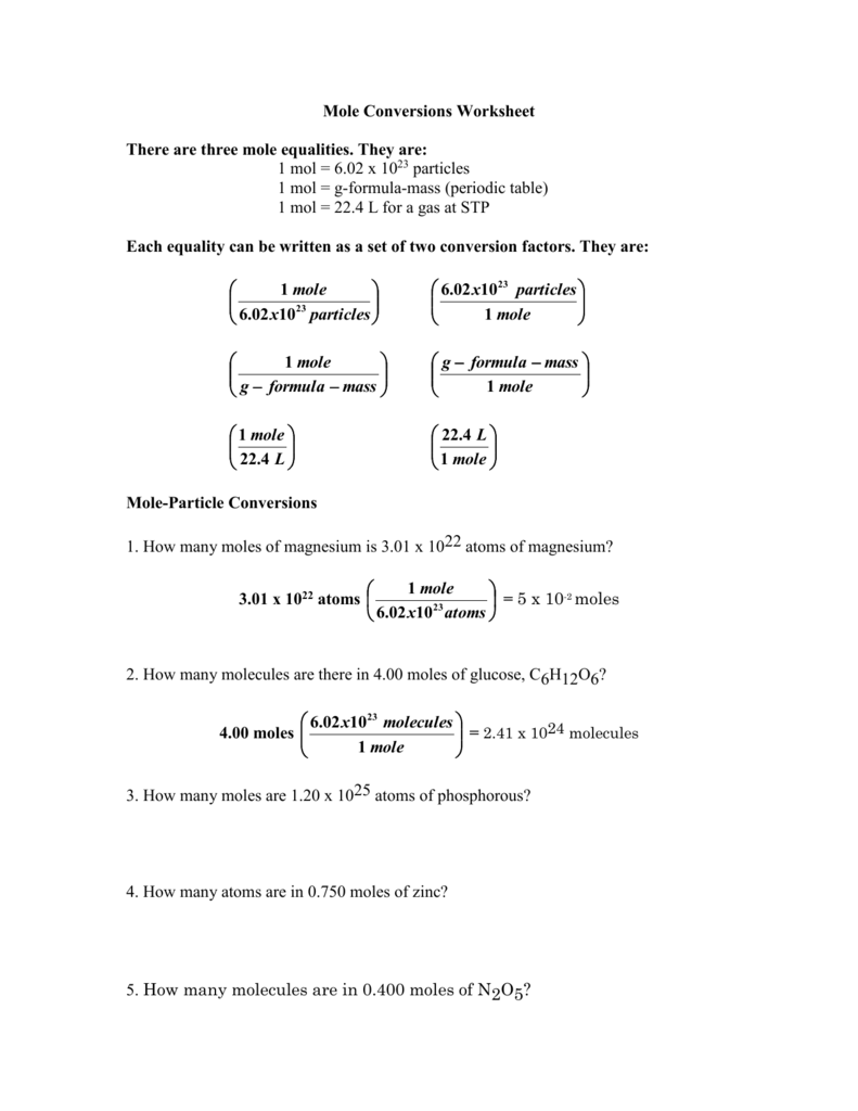 Mole Conversions Worksheet