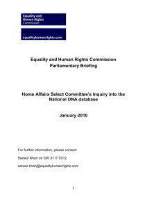 Home Affairs Select Committee`s Inquiry into the National DNA