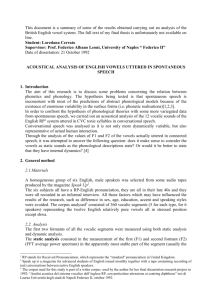 Acoustical analysis of English vowels and diphthongs uttered in