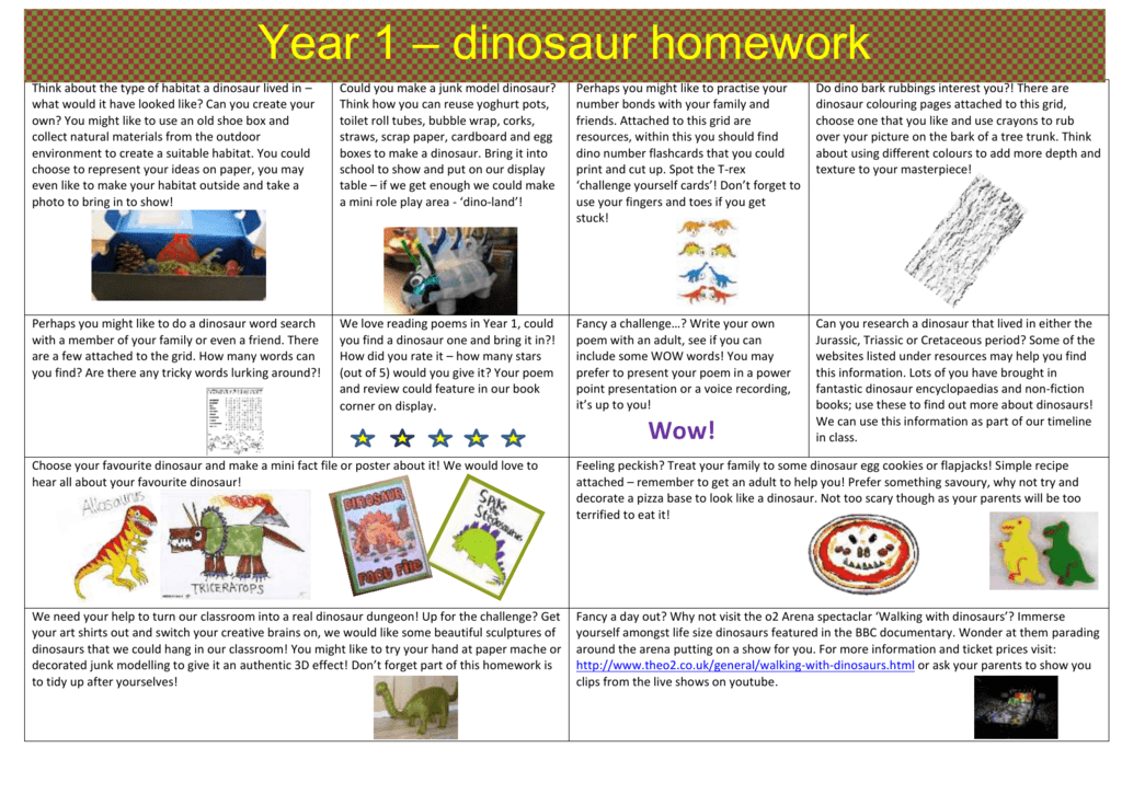dinosaur homework grid