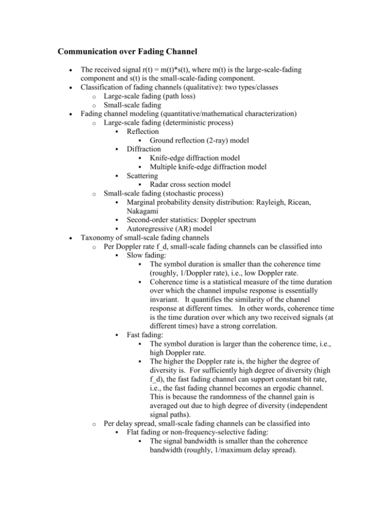 Communication Over Fading Channel Communication Over Fading Channel