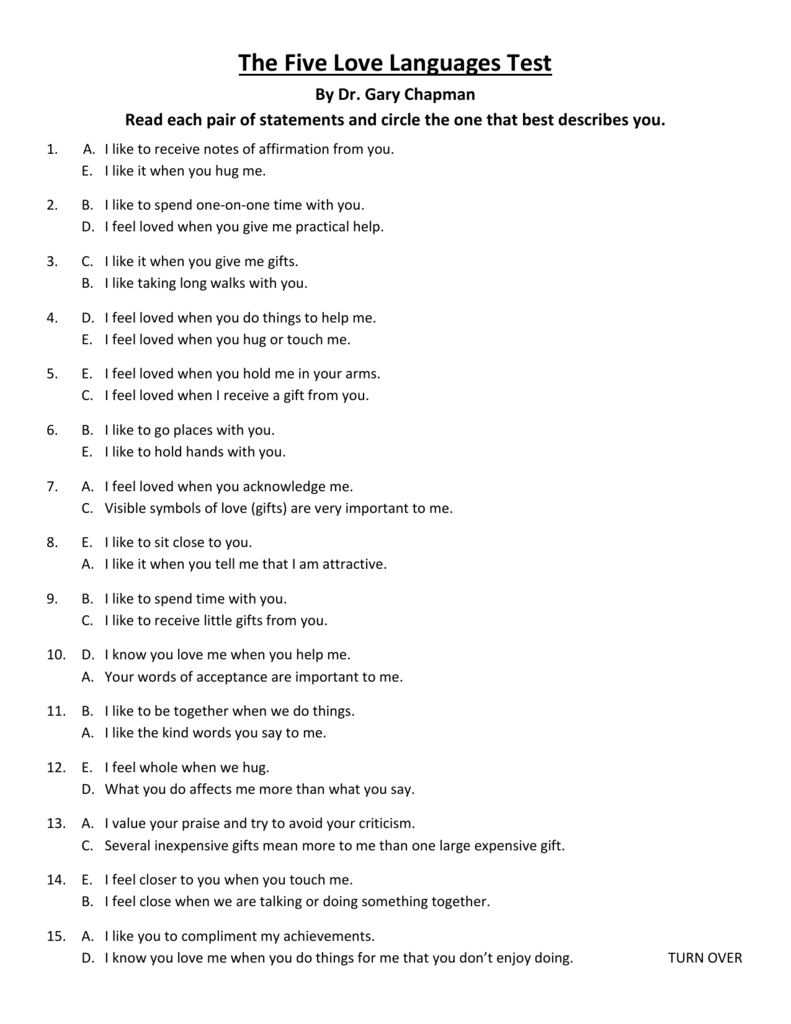 what are the 5 different love languages test