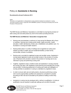 Policy on Assistants in Nursing