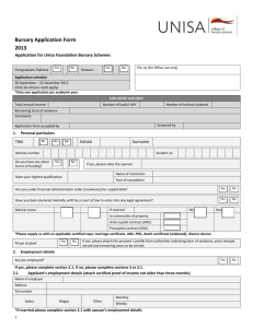Bursary Application Form 2013 Application for Unisa Foundation
