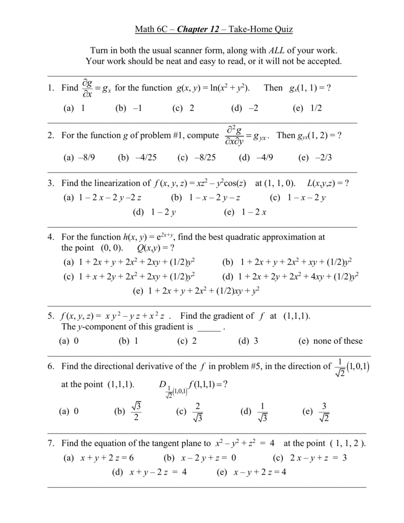 Math 6c Chapter 12 Quiz