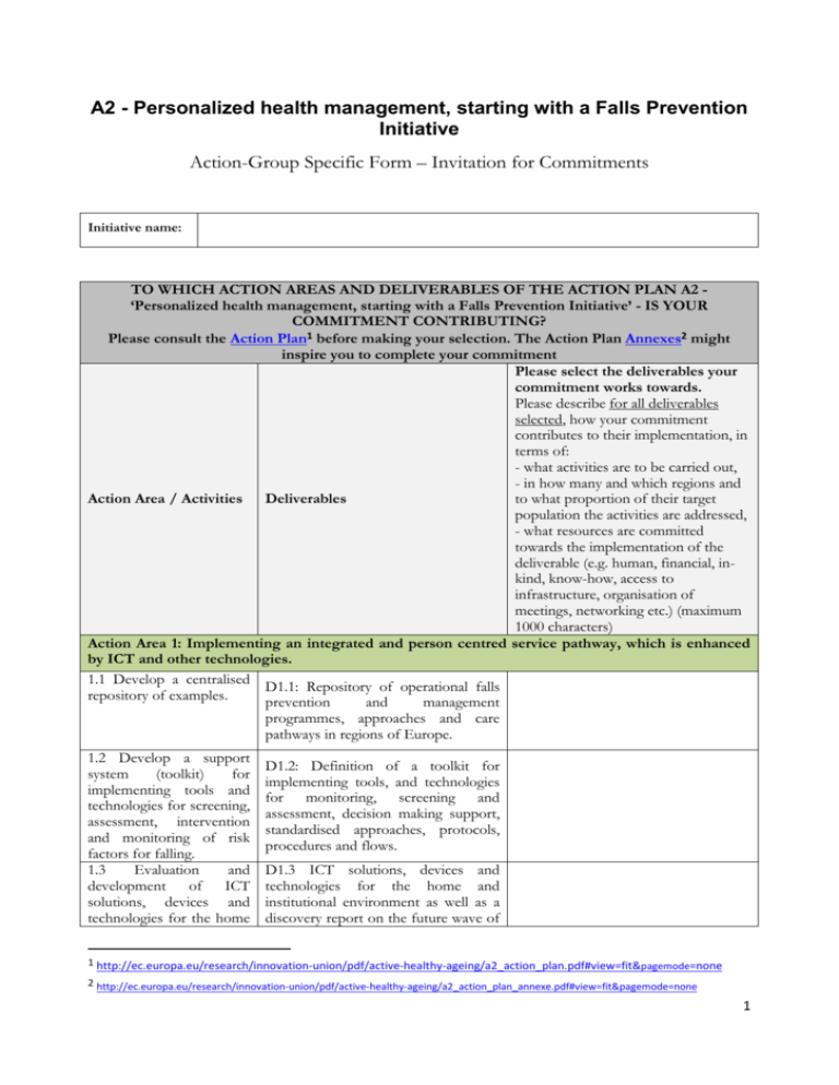 Invitation For Commitment To Action Plan A2 Of The