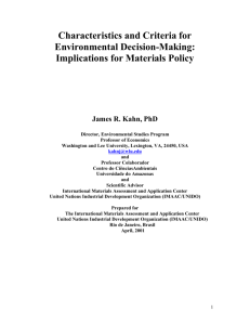 Characteristics and Criteria for Environmental Decision