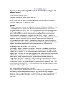 Title: Trainee teachers` acquiring Masters level qualifications