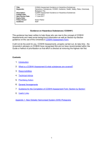 COSHH Assesment Guidance on Hazardous Substances