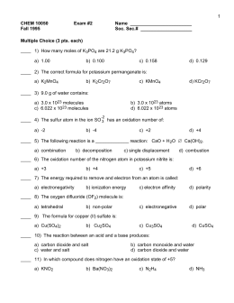 AP Chemistry Midterm Review Worksheet