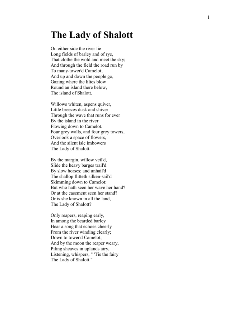 Faça Bom Aproveito: Poema: A Lady de Shallot