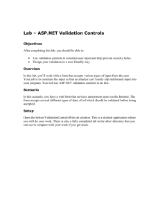 Lab –ASP.NET Validation Controls Lab – ASP.NET Validation