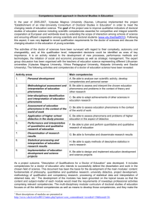 Competence based approach in Doctoral Studies in Education