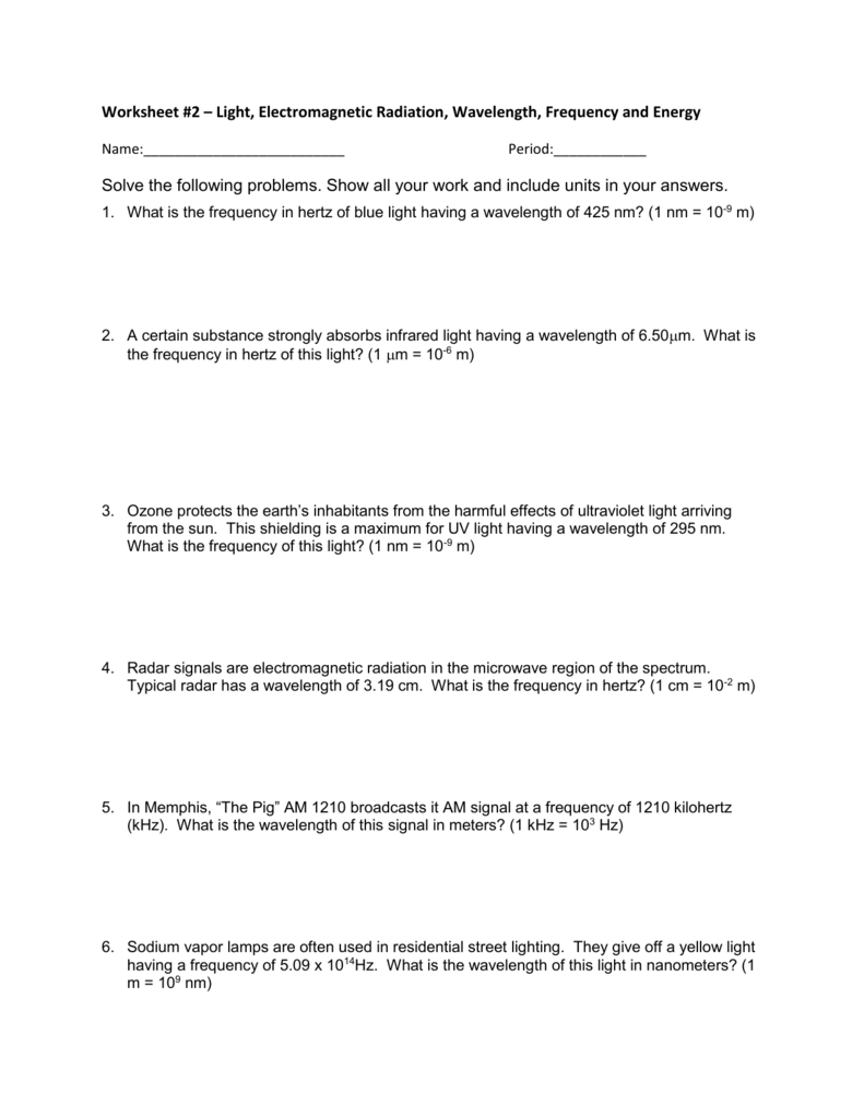 Spectrum Worksheet Answers