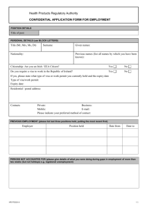 Confidential application form for employment