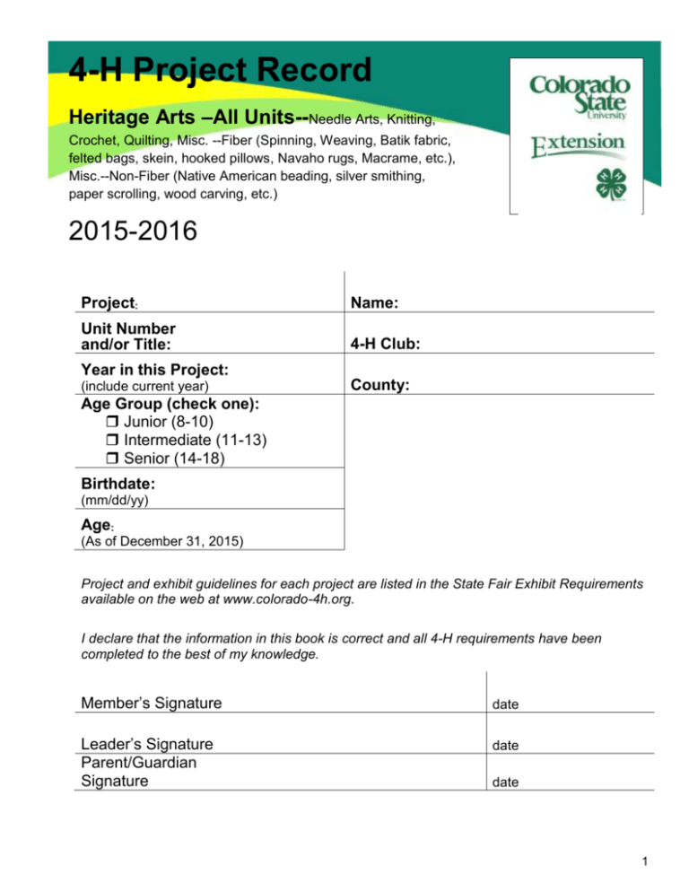 Heritage Arts eRecord Colorado 4H