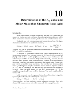 Exp. 10 Determining the Ka and Molar Mass of an Unknown Weak