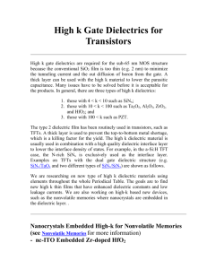 High k Gate Dielectrics for Transistors
