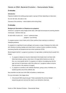 Hands on DNA: Bacterial Evolution Demonstrator Notes