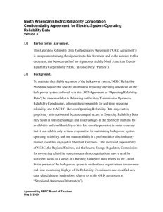 NERC Operating Reliability Data Confidentiality Agreement