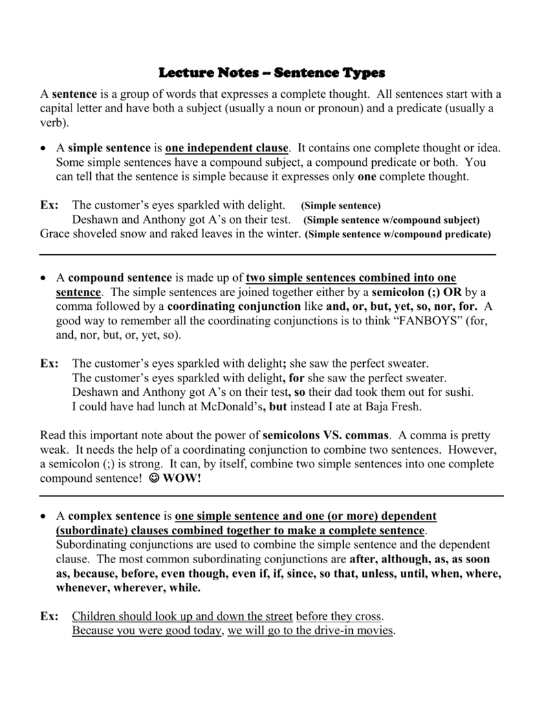 Sentence Type Journal Notes