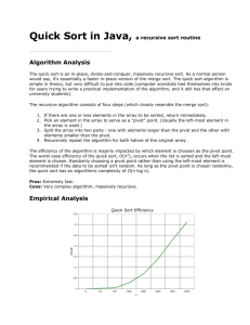 Quick Sort in Java, a recursive sort routine