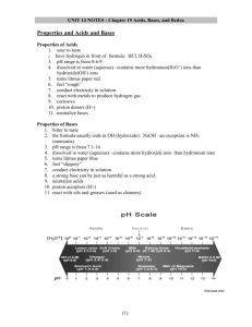 UNIT 14 NOTES - Chapter 19 Acids, Bases, and Redox