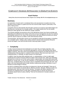 Complexity Science Approaches to Disruptive Events – Averil Horton