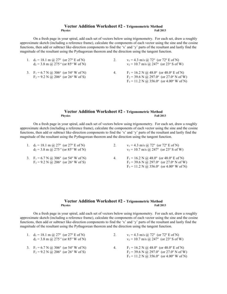 Vector Addition Worksheet 2