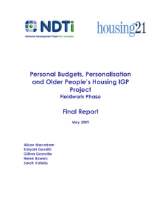 Personal Budgets, Personalisation and Older People`s