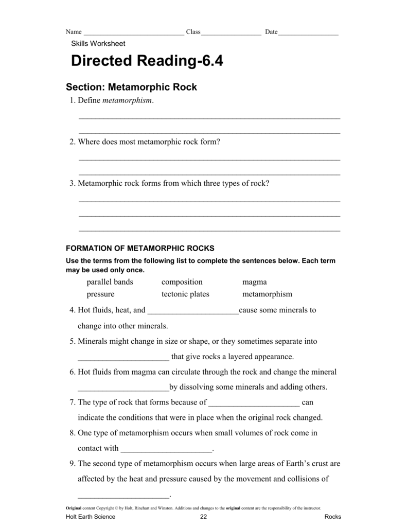 37 Skills Worksheet Directed Reading Answers Earth Science - Worksheet
