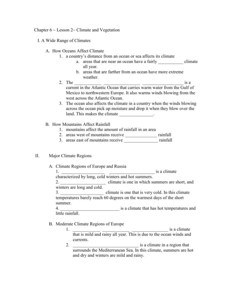Chapter 6 Lesson 2 Climate And Vegetation Chapter 6 Lesson 2 Climate And Vegetation