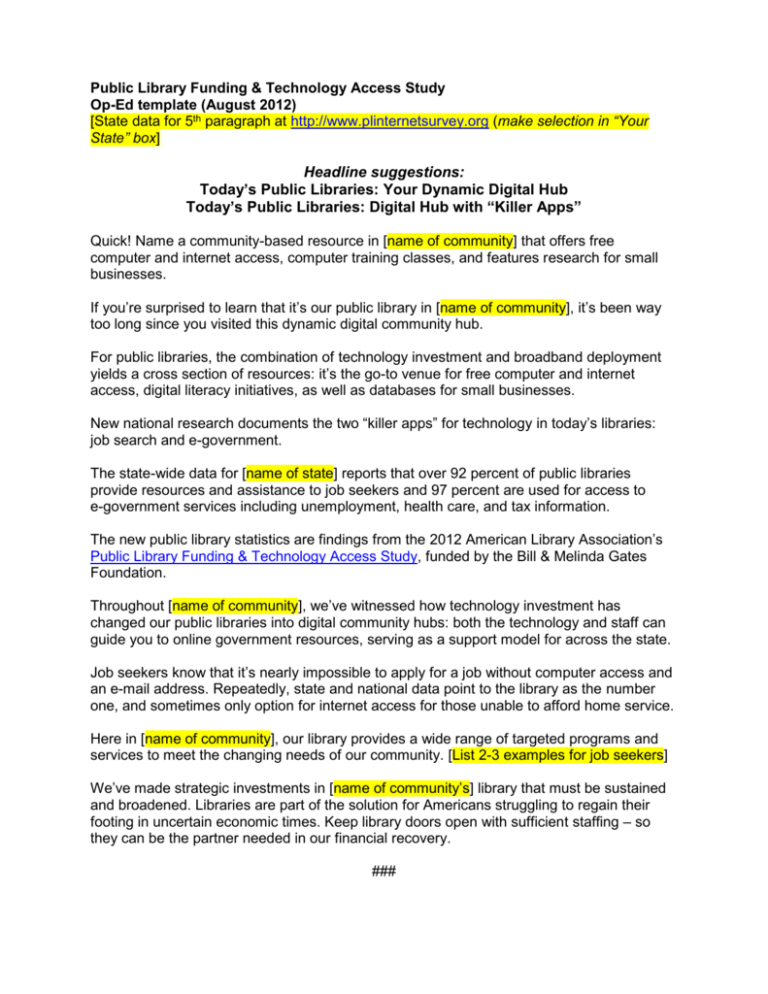 Op Ed Template American Library Association