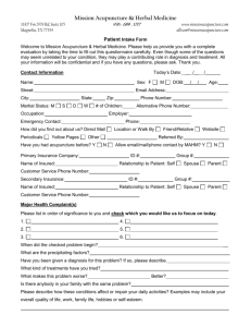 Patient Intake Form - Mission Acupuncture & Herbal Medicine