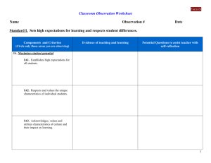 Classroom Observation Worksheet