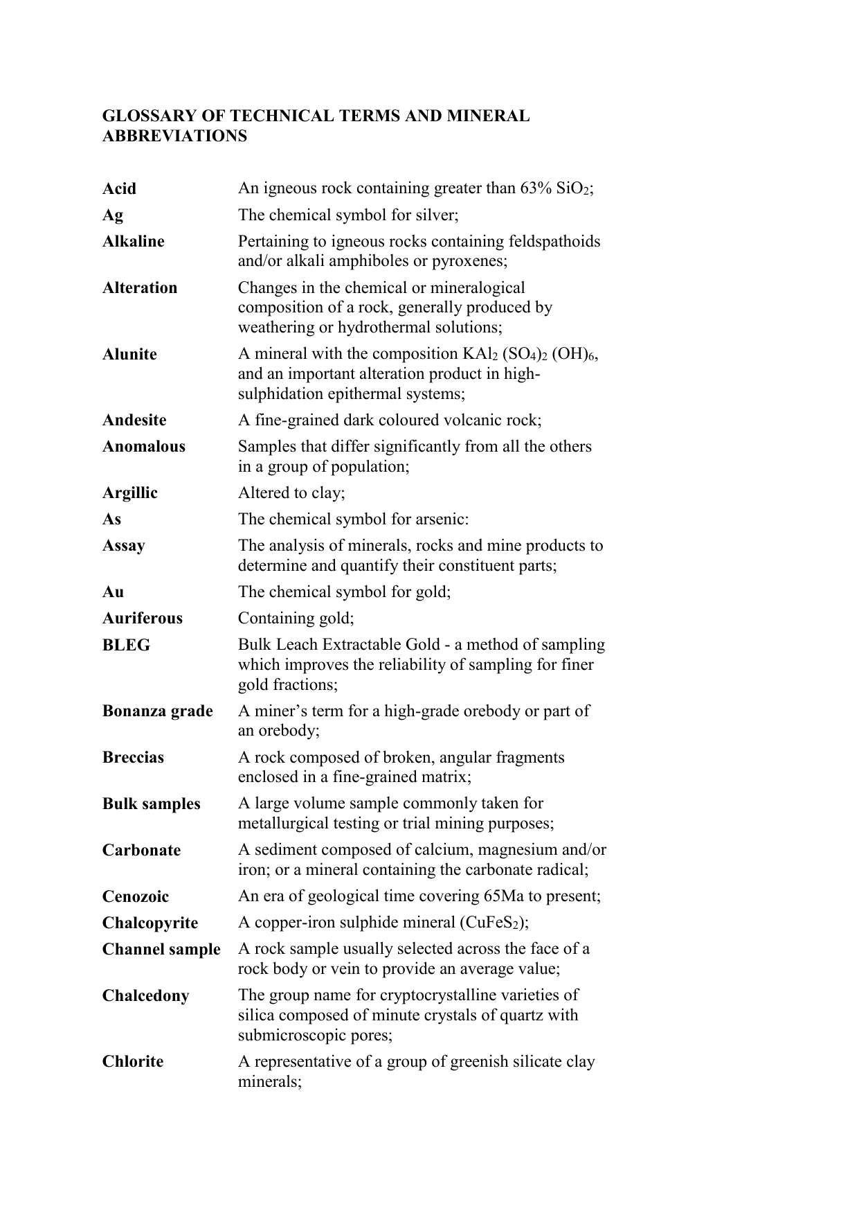 Glossary of Selected Geologic Terms