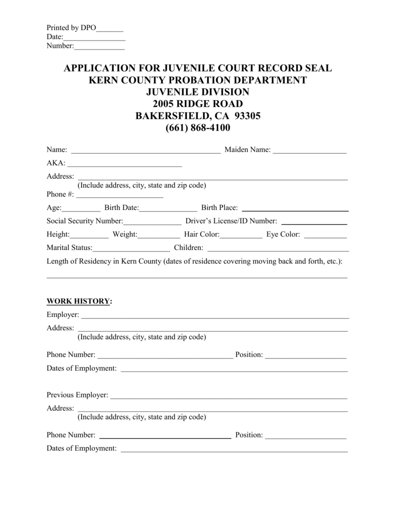 Application For Juvenile Court Record Seal