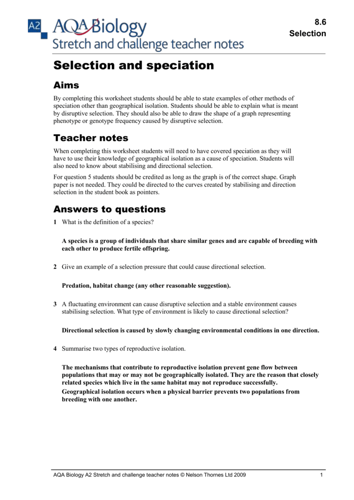 Speciation Worksheet Answer Key Printable Word Searches