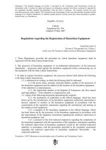 Regulations regarding the Registration of Hazardous Equipment