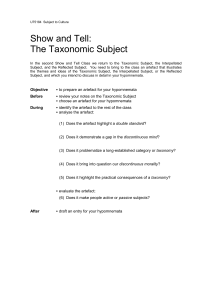 Taxonomic Subject Show and Tell sheet