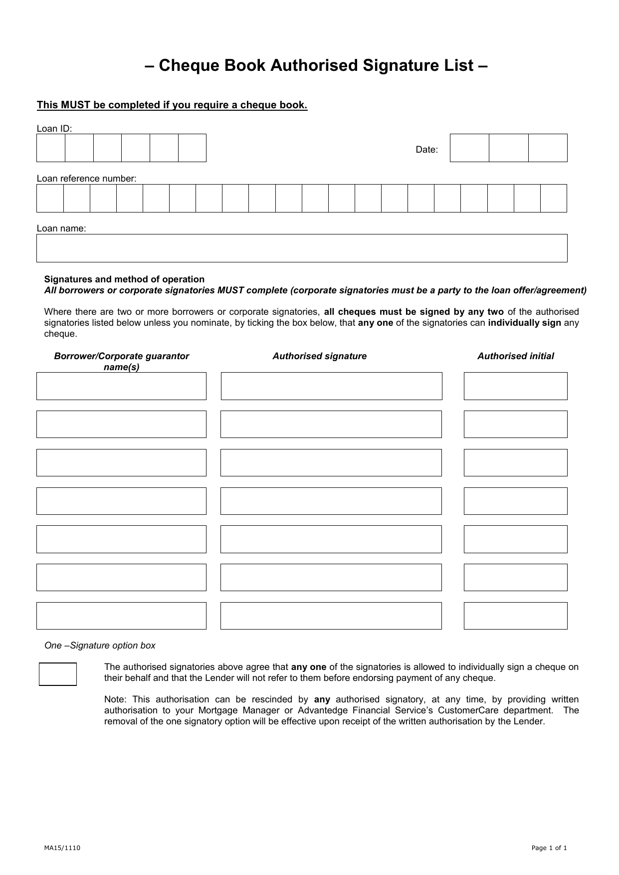 Authorised Signatory List Template